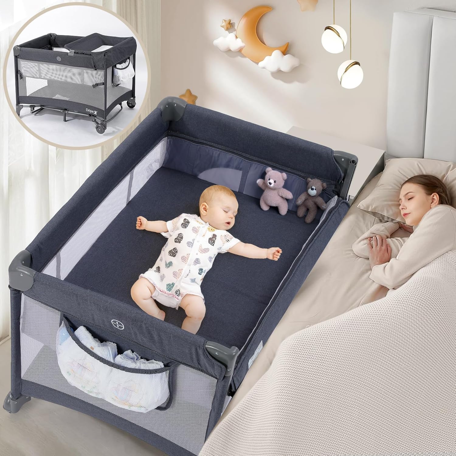 Dripex 5 in 1 Pack n Play with Bassinet for Newborns & Toddlers