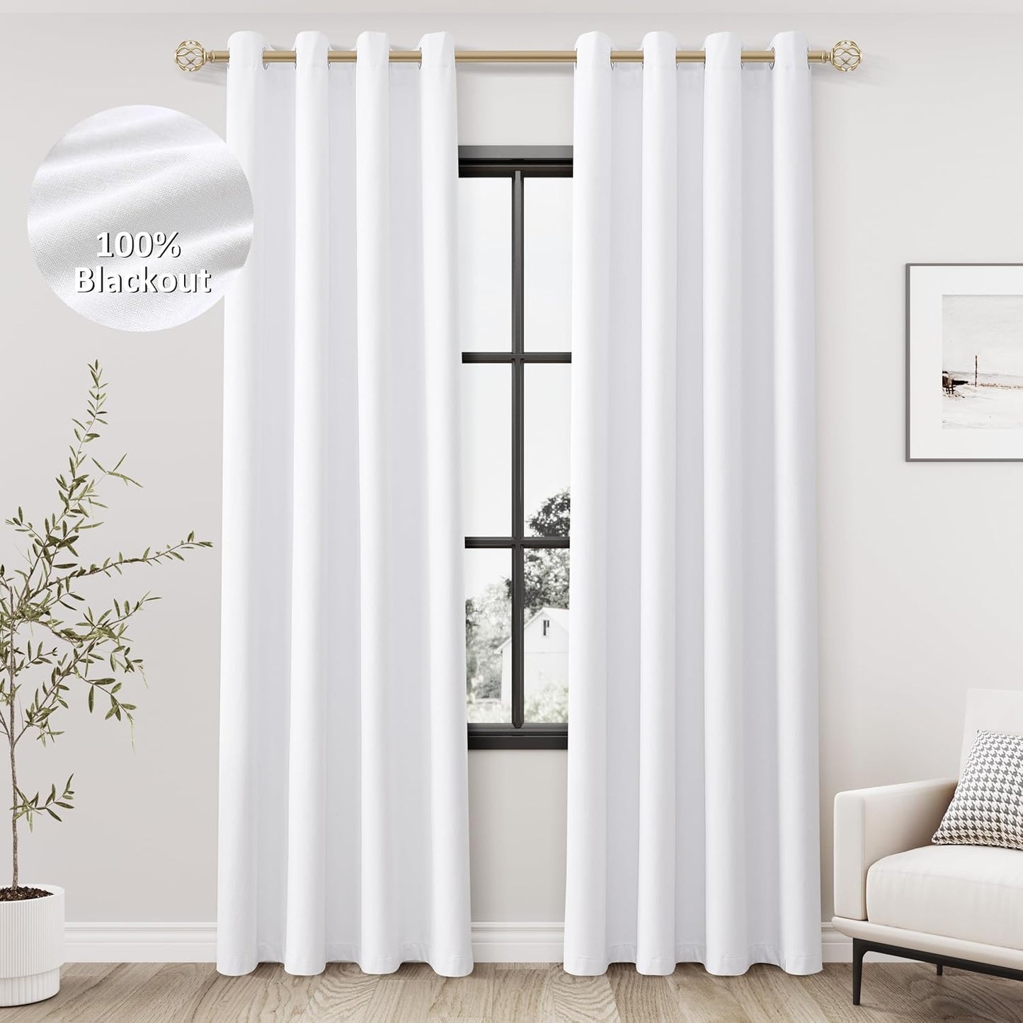 White Linen Blackout Curtains 80 Inches Long for Any Room