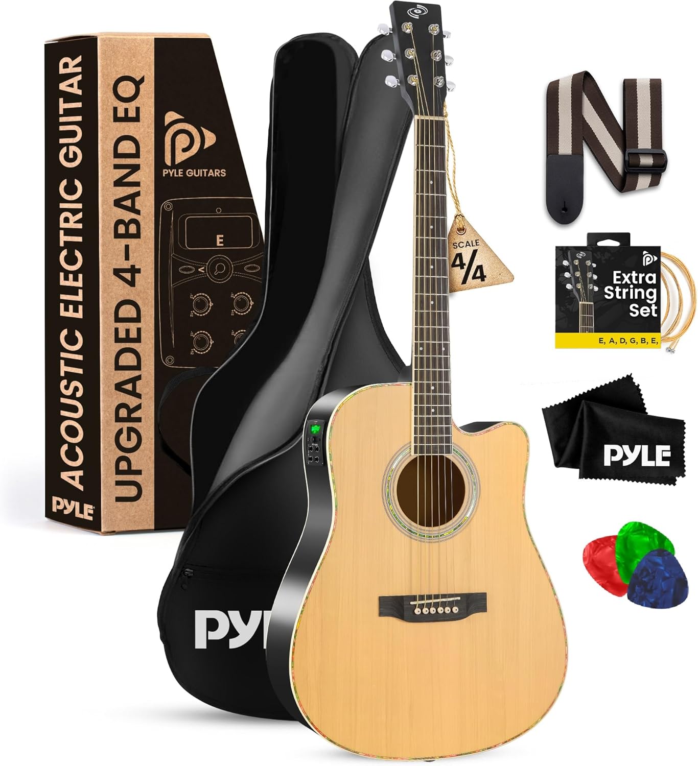 Pyle Acoustic Electric Cutaway Guitar for Beginners and Students