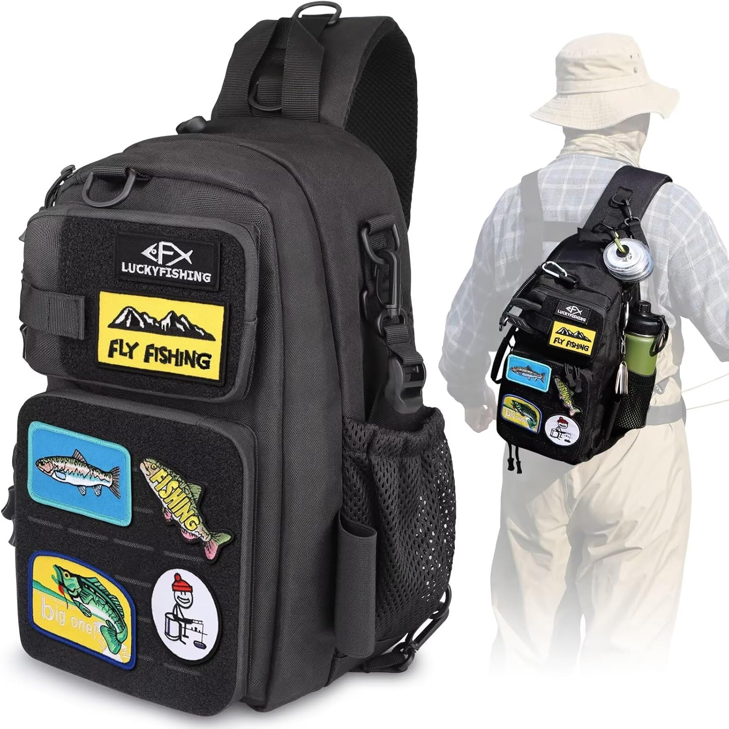 LuckyFishing Lightweight Fly Fishing Backpack: 6 Fish Patches