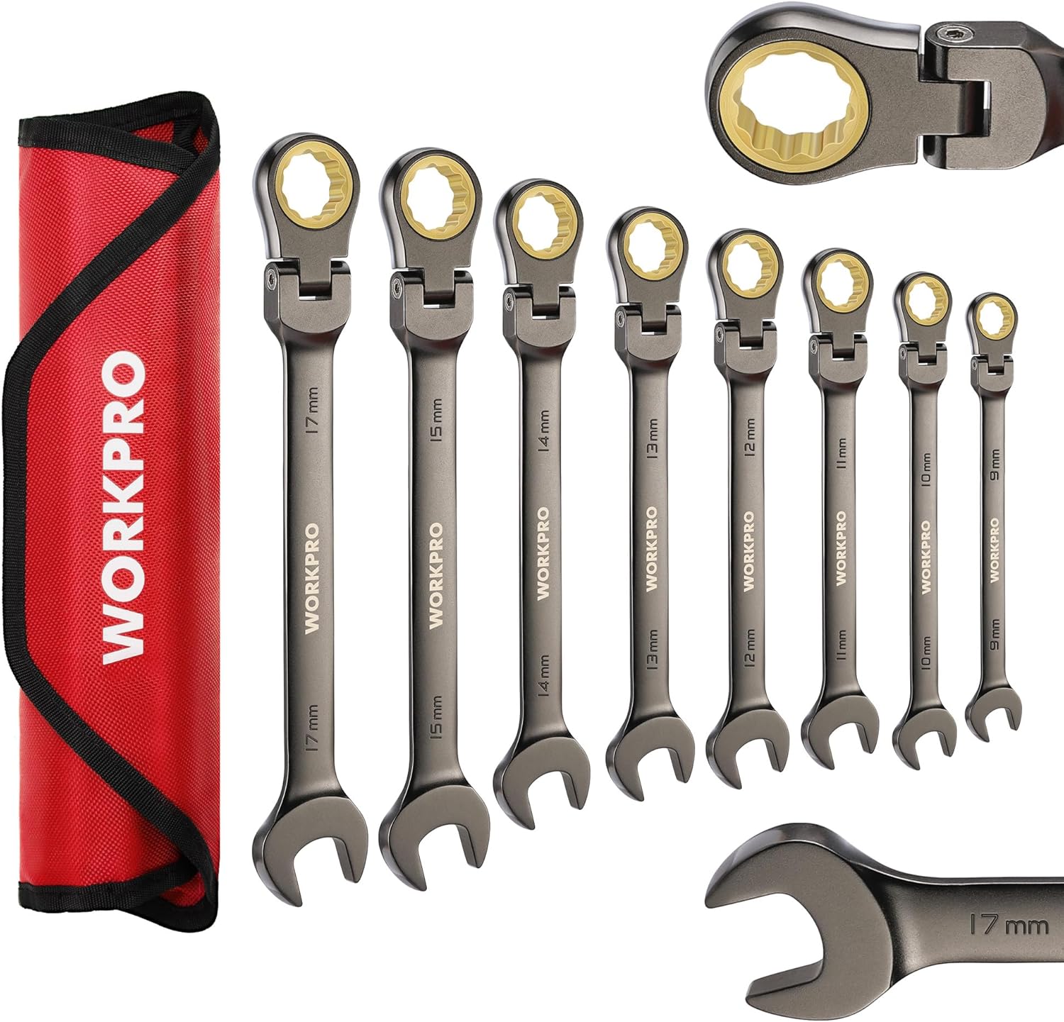 WORKPRO 8-piece Flex-Head Ratcheting Wrench Set for Mechanics