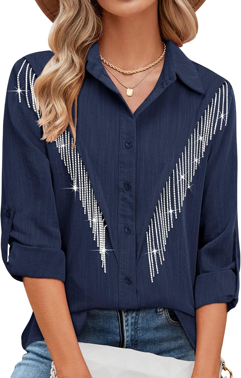 Sparkly Fringe Button Down Shirt for Western Cowgirl Style