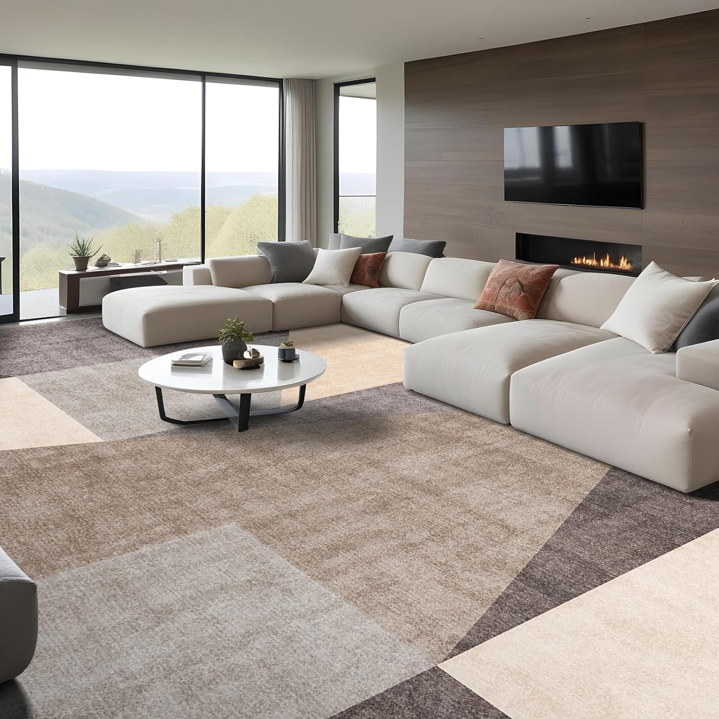Washable Modern Area Rug: Large Geometric Carpet for Living Room