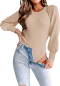 Long Puff Sleeve Sweaters for Women - Ribbed Bodysuit Pullover Jewelry
