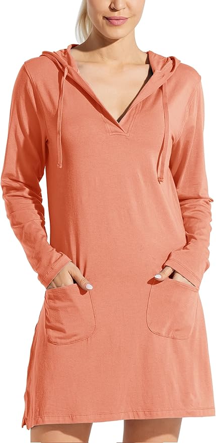 Willit Women's Long Sleeve Cotton Swim Cover Up with Hood