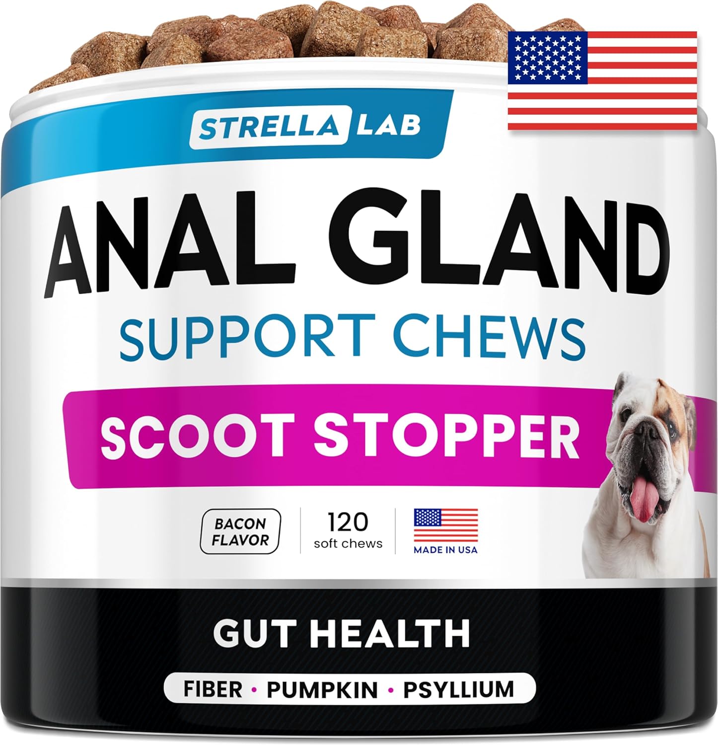 STRELLALAB Anal Gland Support Chews for Dog Digestive Health