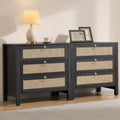 SICOTAS Nightstand Set 2 with Drawers - Large Rattan Bedside Tables