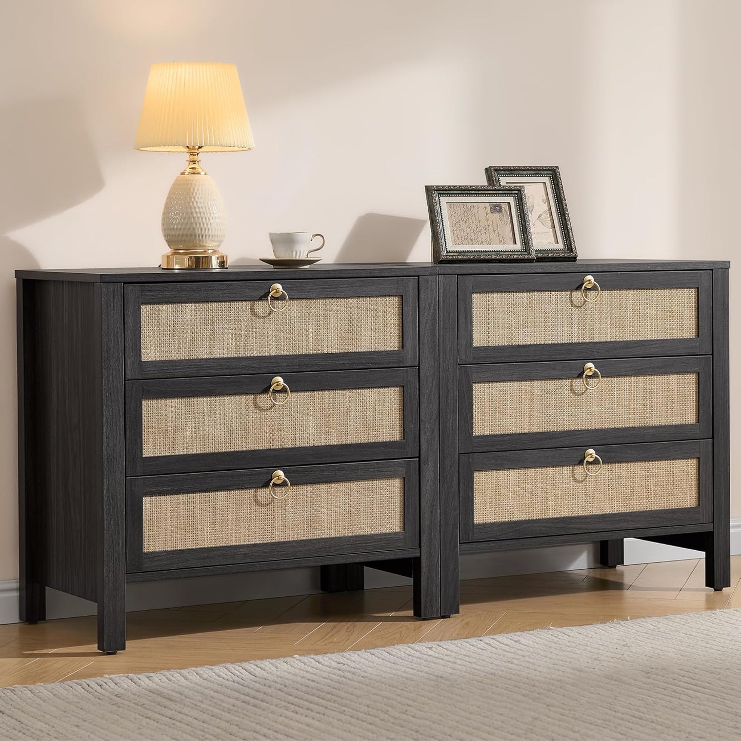 SICOTAS Nightstand Set 2 with Drawers for Boho Bedroom Style
