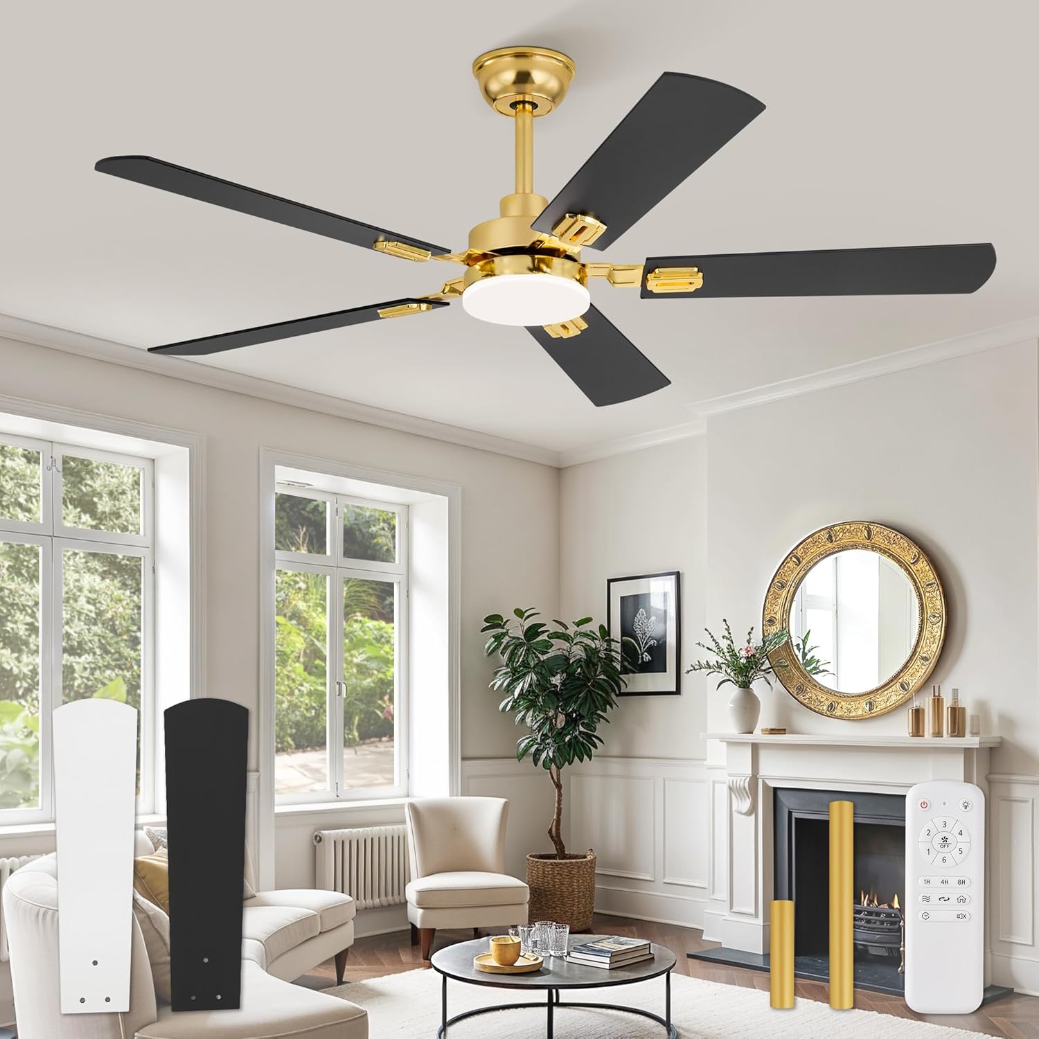 ZMISHIBO 52 Inch Ceiling Fan with Lights for Modern Homes