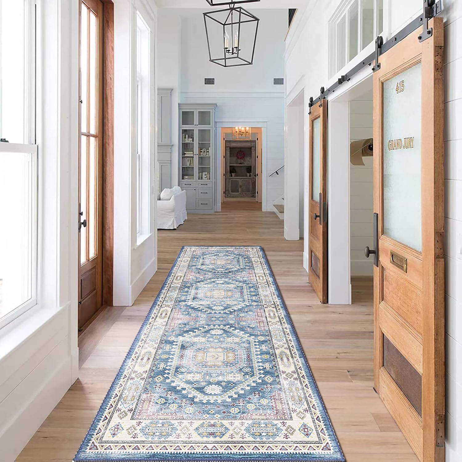 vivorug Blue Runner Rug 2x10 Machine Washable for Easy Care