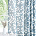 White Blue Leaf Print Semi-Sheer Curtains for Living Room