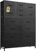 Tall Black Dresser with 15 Deep Drawers - Space-Saving Storage Tower