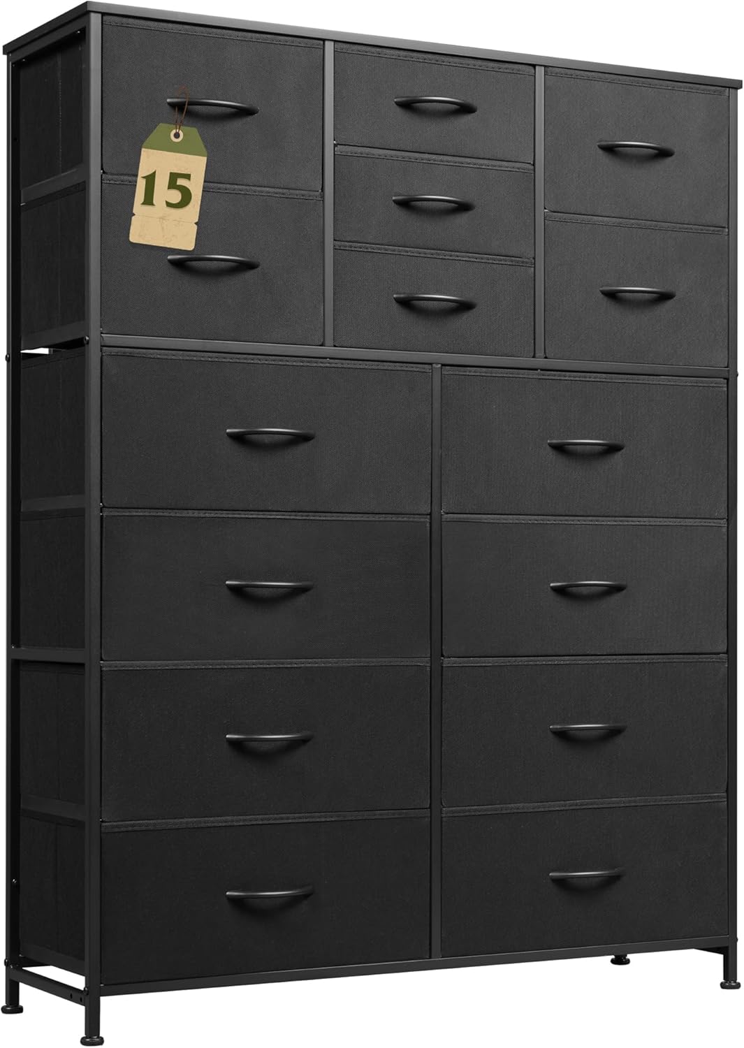 WLIVE Tall Black Dresser with 15 Deep Drawers for Storage
