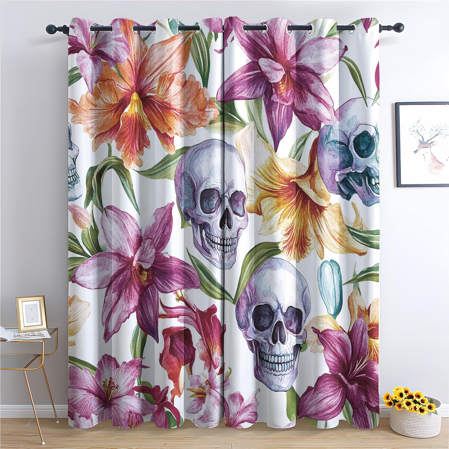 Gothic Skull Blackout Curtains Set | 84 Inch Length