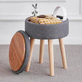Mxfurhawa Linen Round Storage Ottoman Foot Stool - Versatile Seat