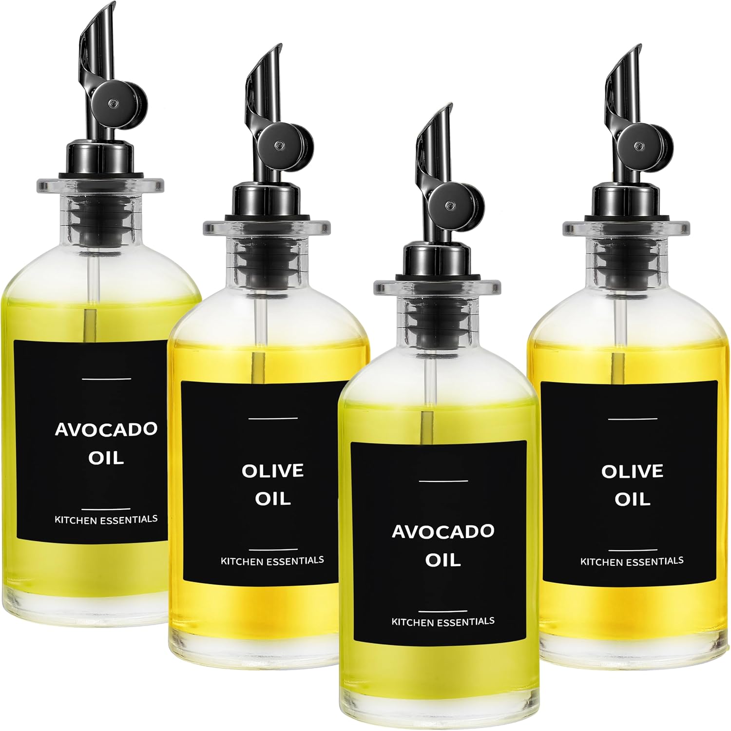 Elegant Olive Oil Dispenser Bottle with 55 Kitchen Labels