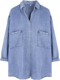 Womens Denim Shirt Chambray Blue Button Down - Soft Casual Layer