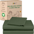 Twin XL Organic Cotton Percale Sheets Set - Olive Green - Cool
