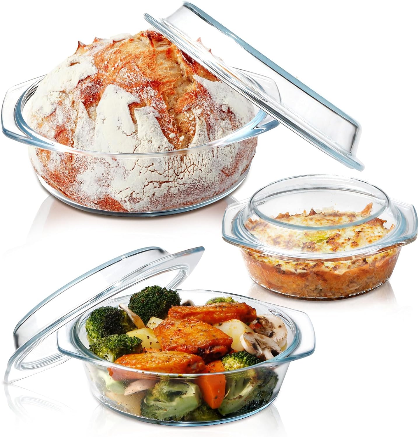 NUTRIUPS Round Glass Casserole Dish Set for Versatile Cooking
