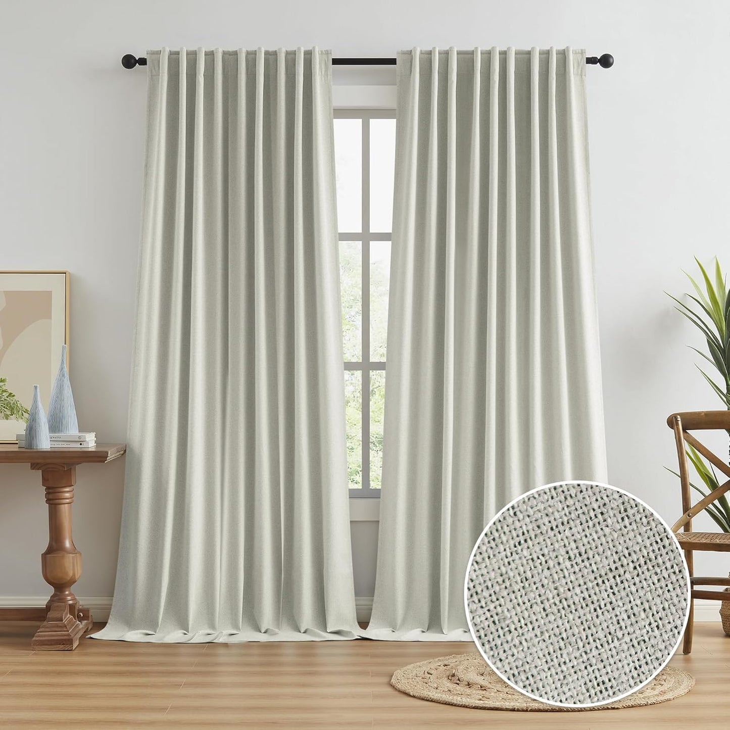 KEQIAOSUOCAI Blackout Linen Curtain Panels for Living Room