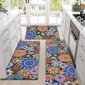 Boho Kitchen Rugs 3-Piece Set - Cushioned Floral Anti-Fatigue Mats