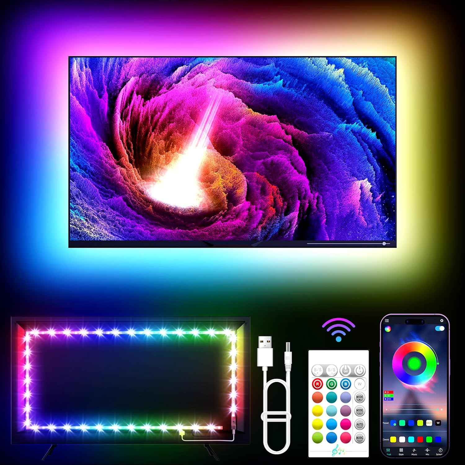 Immerse in Stunning Colors with 11.5ft RGB TV LED Lights