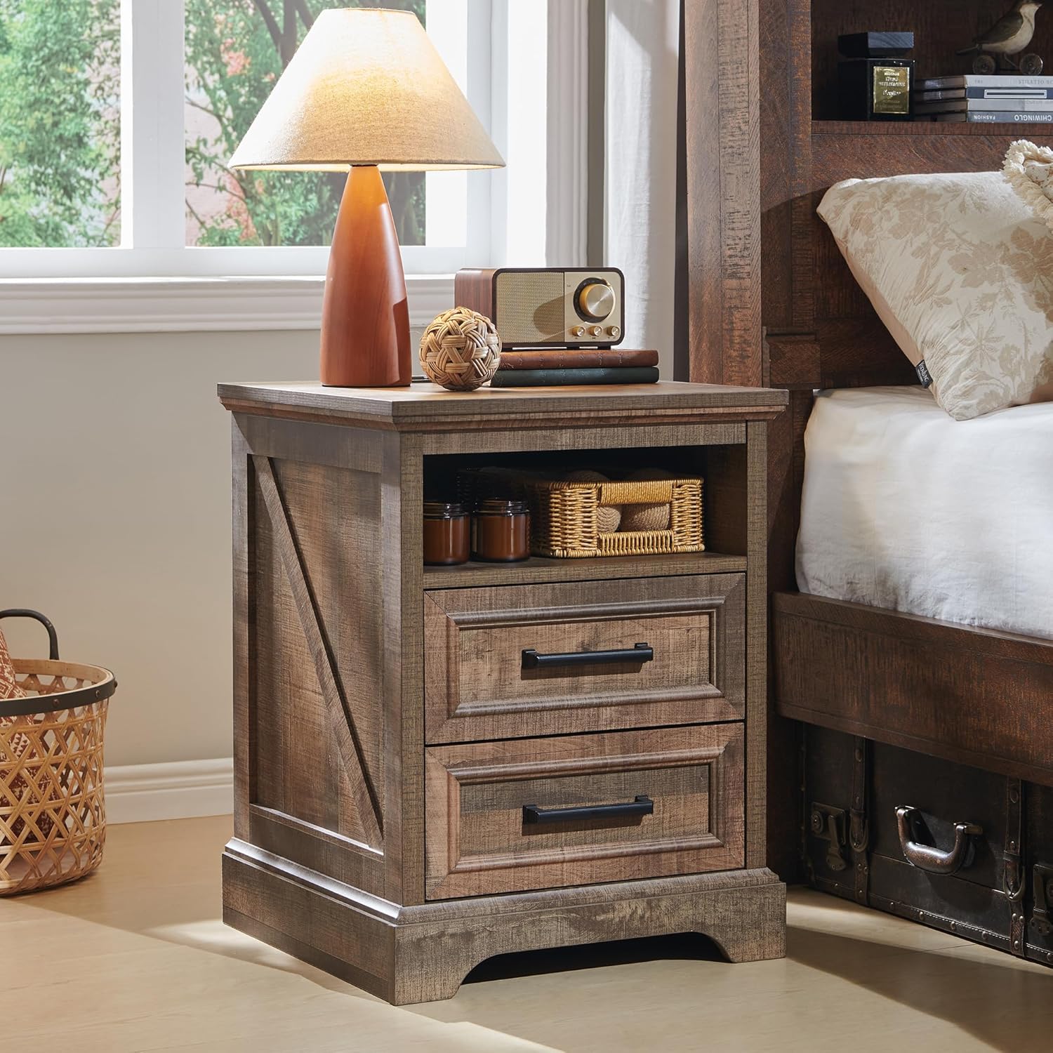 ACCOHOHO 18 Farmhouse Nightstand with Charging Station and Drawers