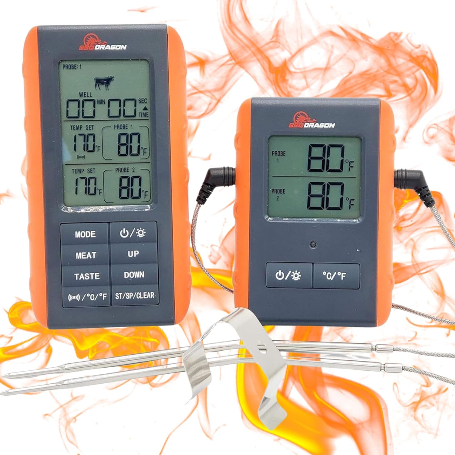 Wireless BBQ Dragon Thermometer - 2 Probes, Precise Grilling