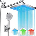 PinWin 8in Dual Rain Shower Head with 11in Adjustable Arm - LED Temp