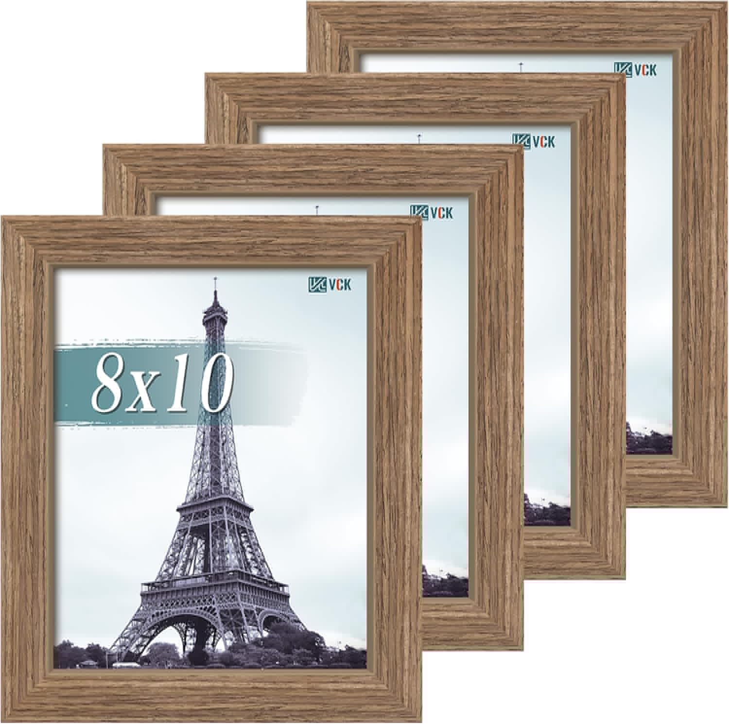 VCK 8x10 Picture Frame Set of 4 - Elegant Walnut Display Frames