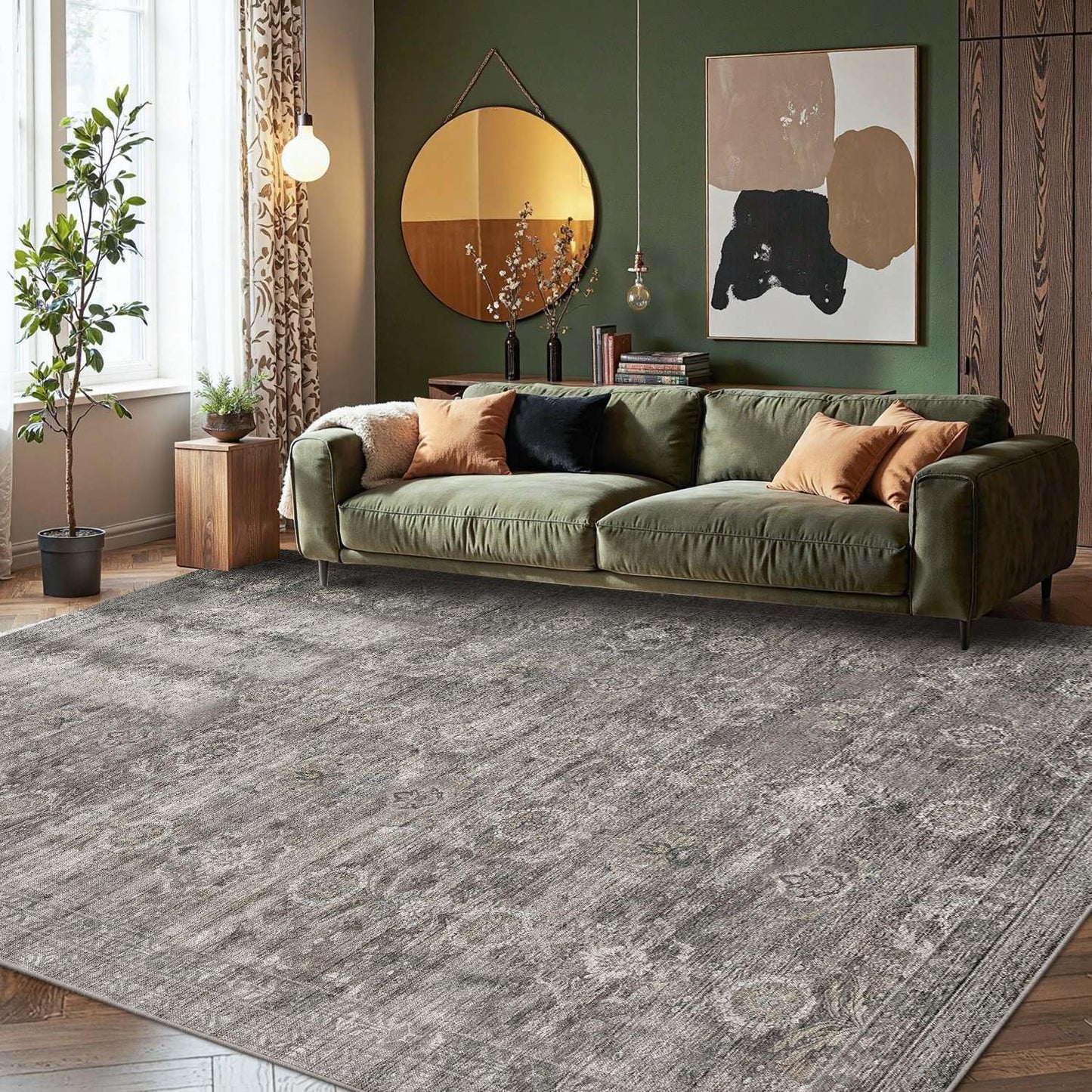 8x10 Area Rugs for Living Room, Large Washable Grey Vintage