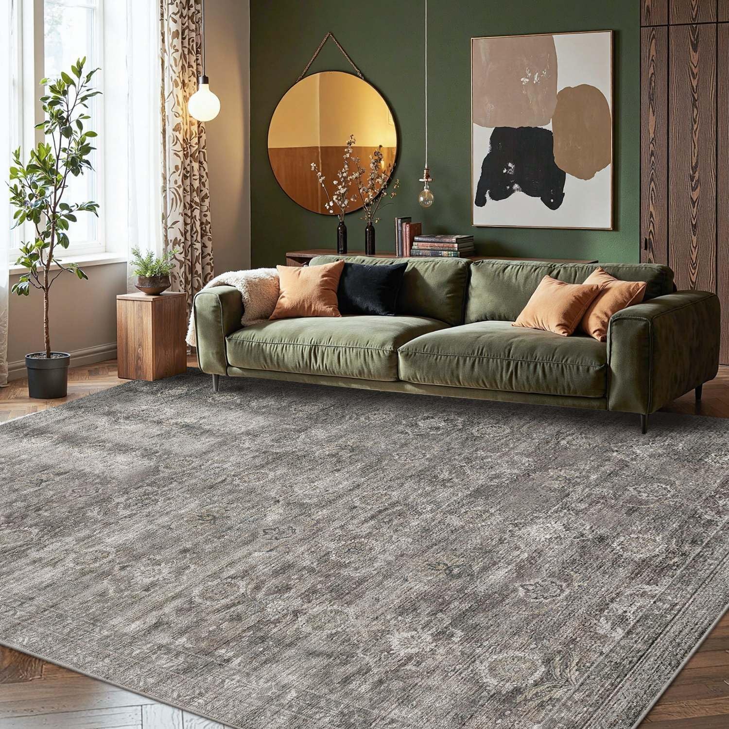 8x10 Area Rugs for Living Room, Large Washable Grey Vintage