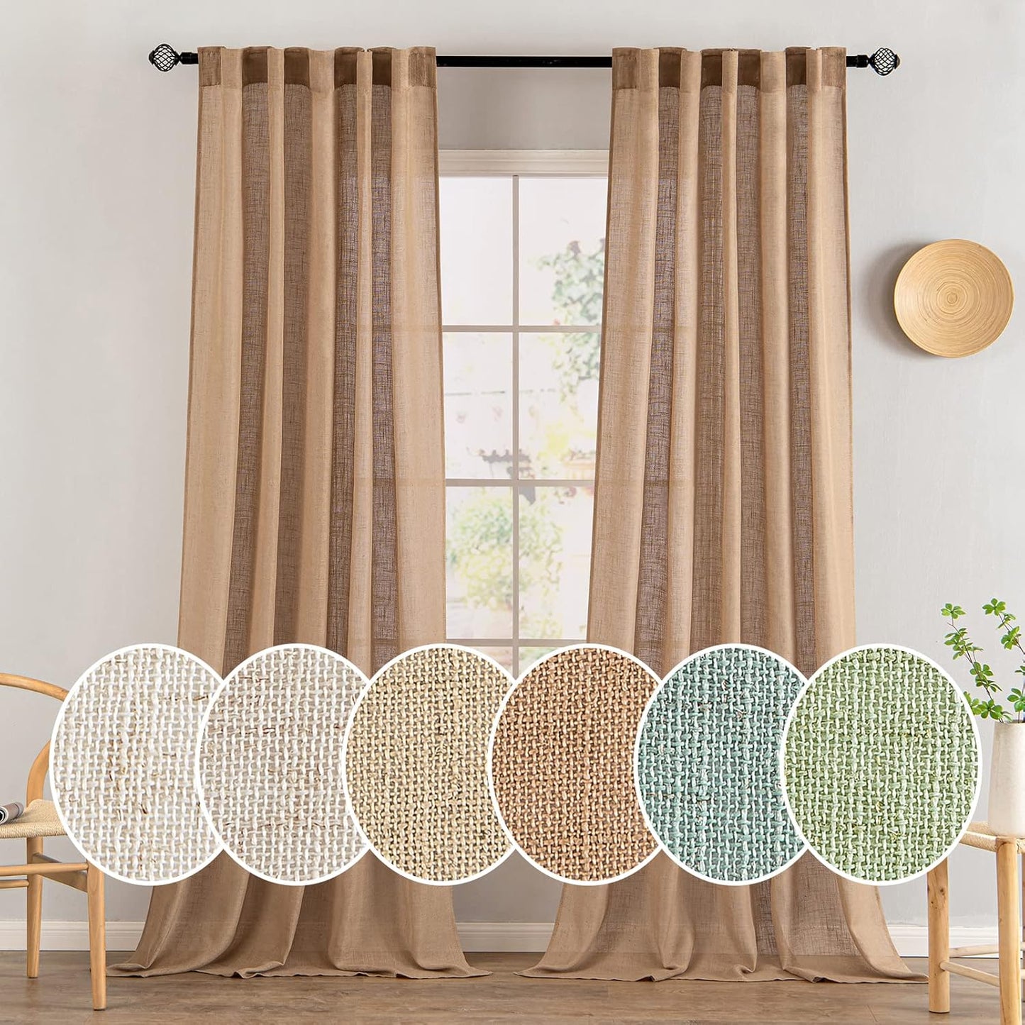 MIULEE Brown Linen Curtains 90 Inches Long for Stylish Decor