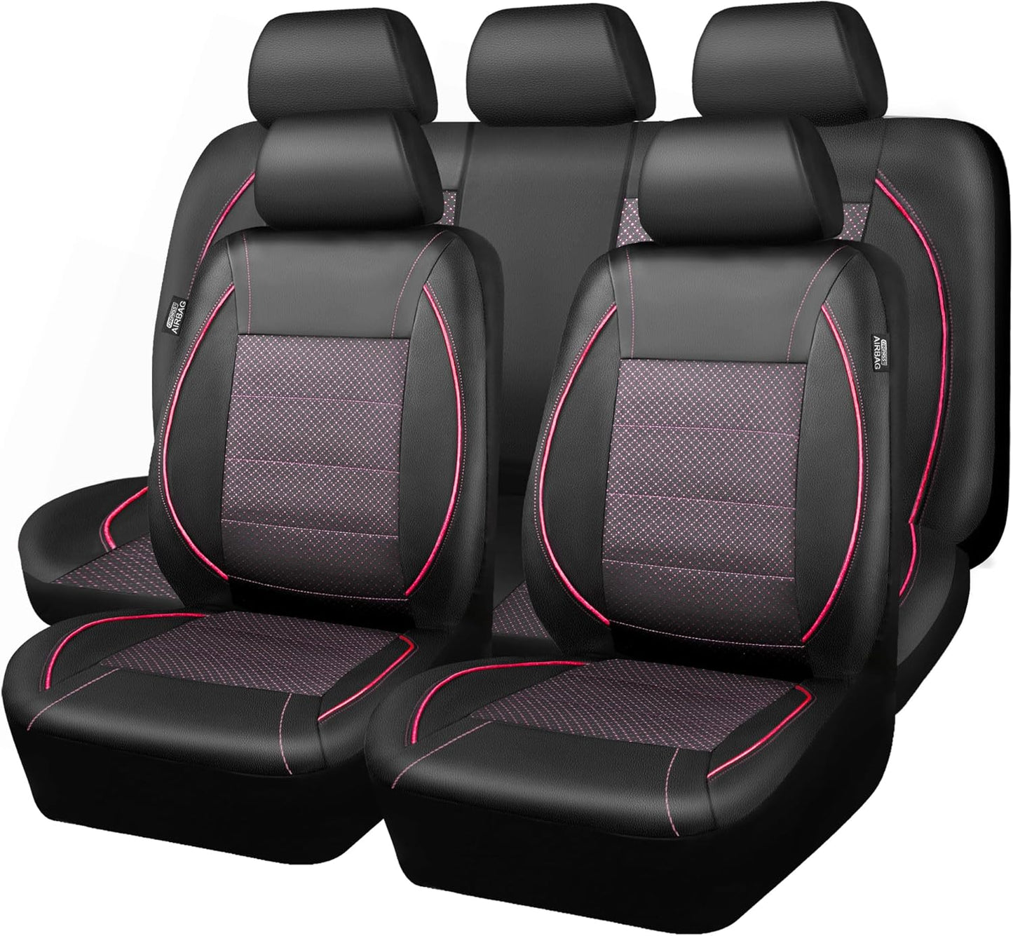 CAR PASS Piping PU Leather Car Seat Cover Full Set for Vehicles