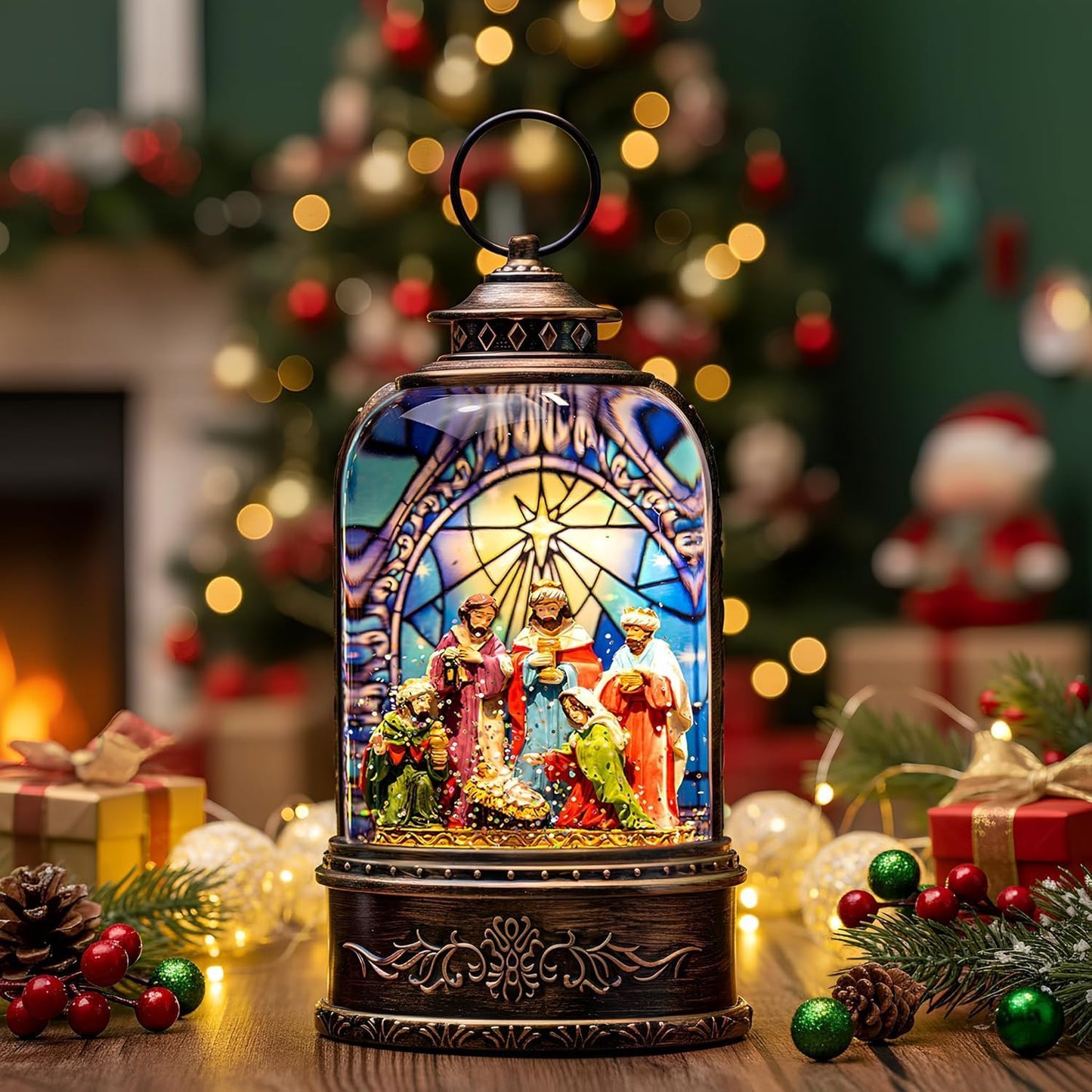 Christmas Snow Globe Water Lantern with Nativity Scene Delight