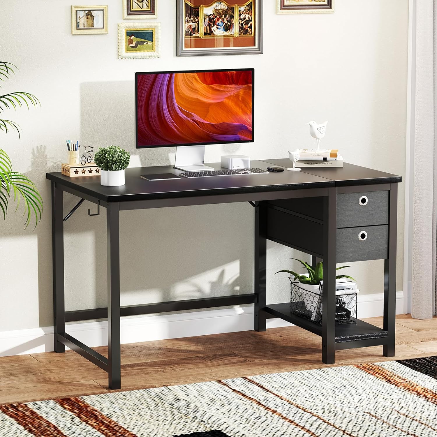 Computer Desk with Storage Drawers for Home Office Use