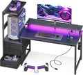 52 in Gaming Desk with LED Lights & USB Charging - Compact Gamer Desk