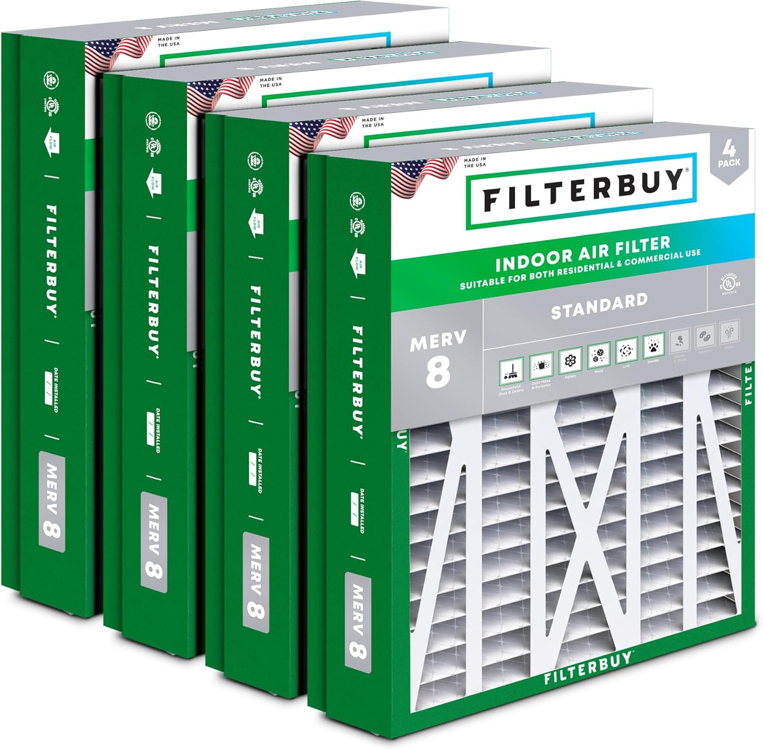 Filterbuy 21x21.5x5 Air Filter MERV 8 for HVAC Systems