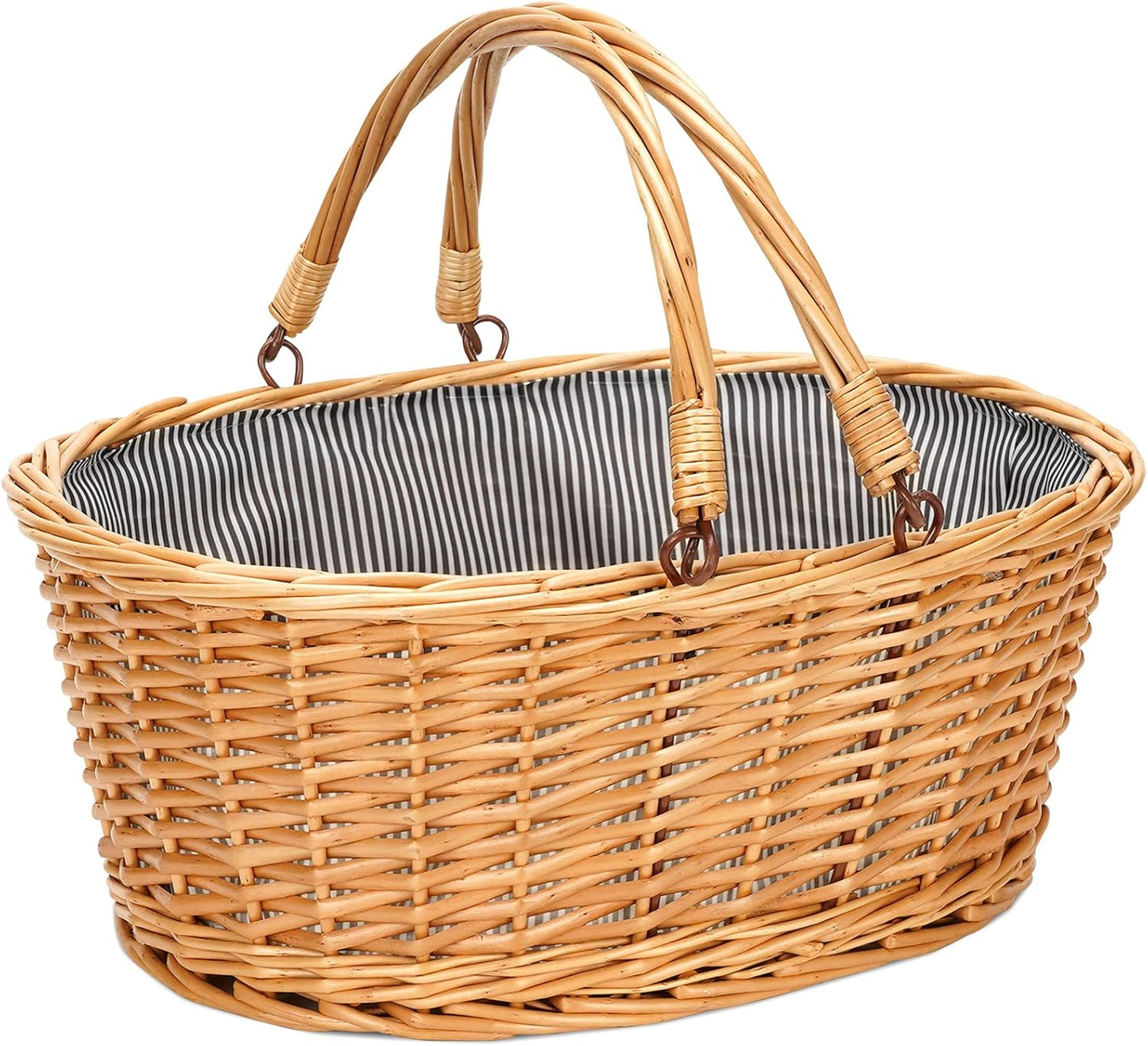 Wicker Picnic Basket with Double Folding Handles for Storage