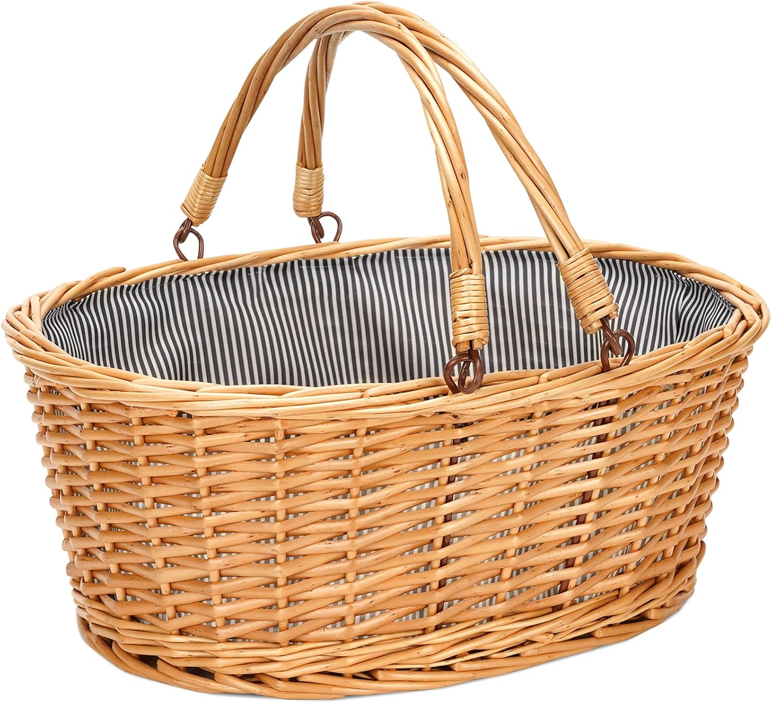 Wicker Picnic Basket with Double Folding Handles for Storage