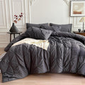 Grey Comforter Set for Queen Bed - 7 Piece Pinch Pleat