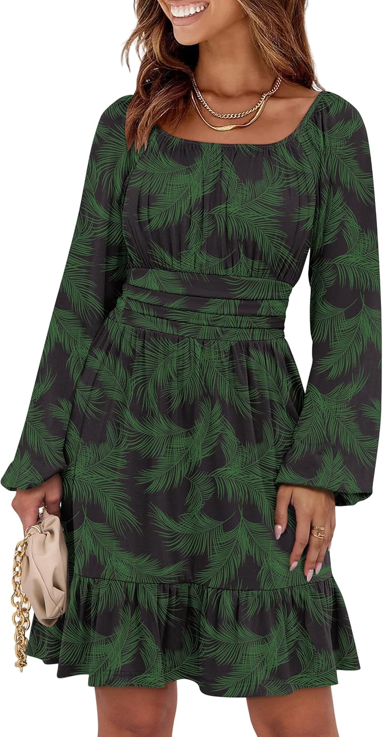 Stylish Long Lantern Sleeve Square Neck Dress for Women 2025