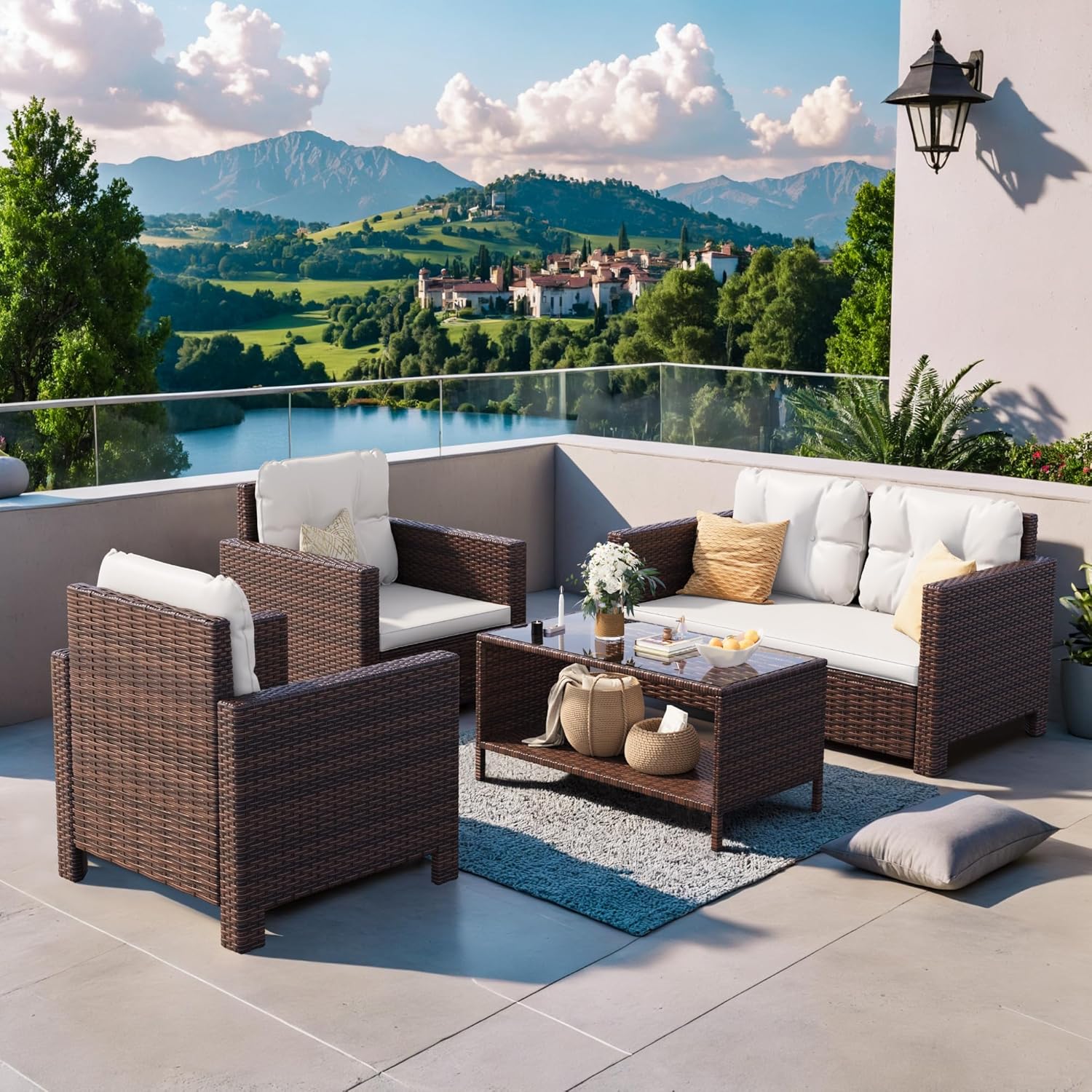 Homall 4 Pieces Patio Furniture Set for Outdoor and Indoor Use