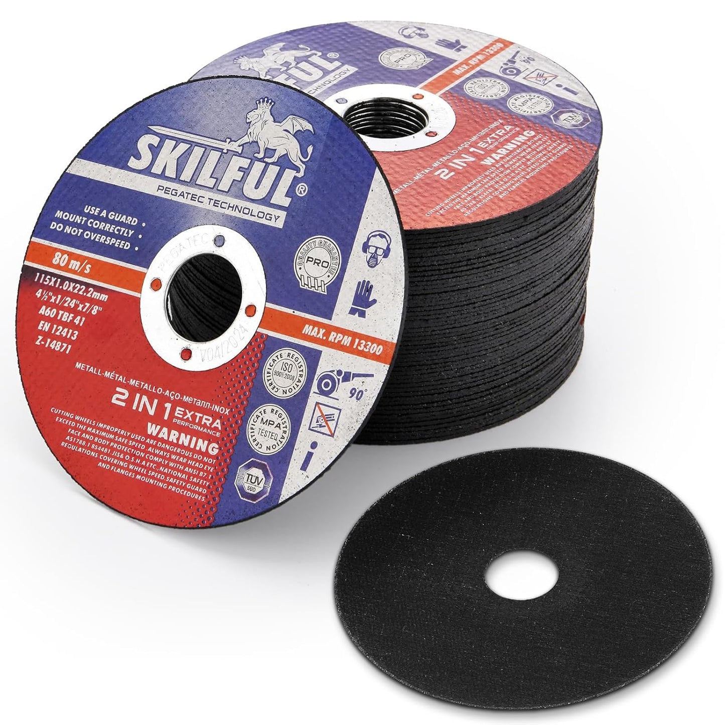 Ultra Thin Metal Cutting Discs - 50 Pack PEGATEC-SKILFUL 4.5 Anti-Vibration Wheels