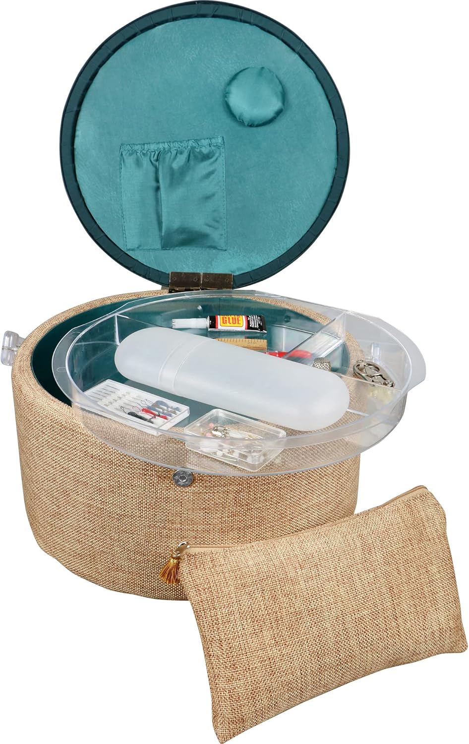 SINGER Large Round Premium Sewing Basket with Zipper Pouch
