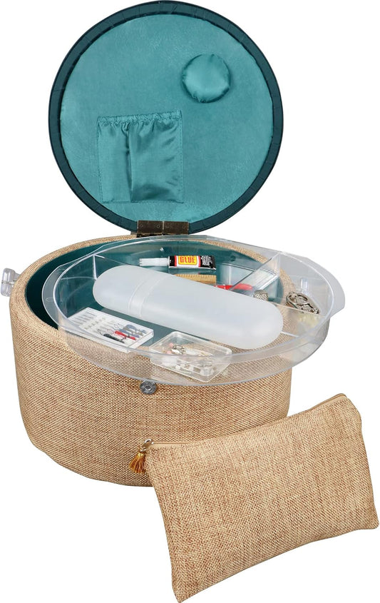 SINGER Large Round Premium Sewing Basket with Zipper Pouch