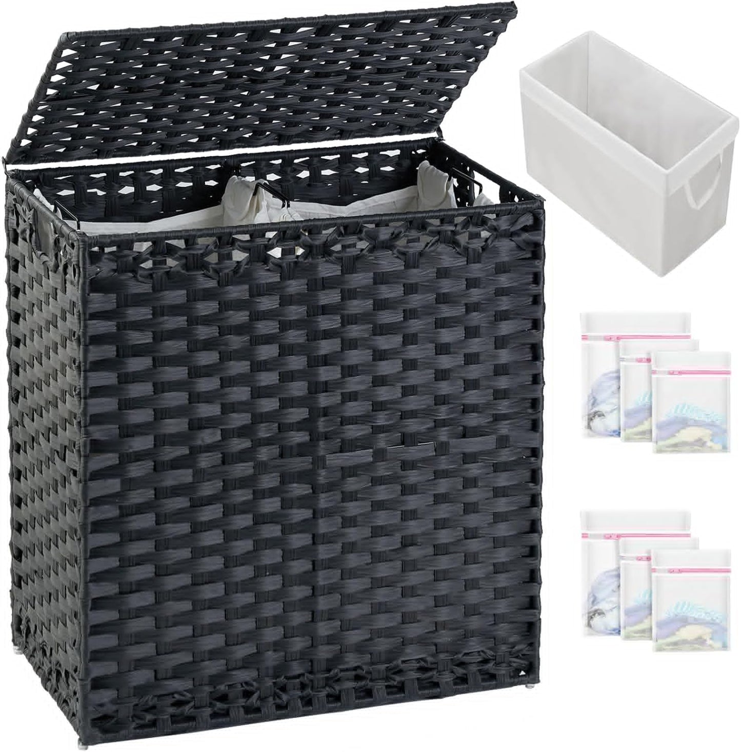 Laundry Hamper with Lid - Handwoven Rattan Basket for Clothes