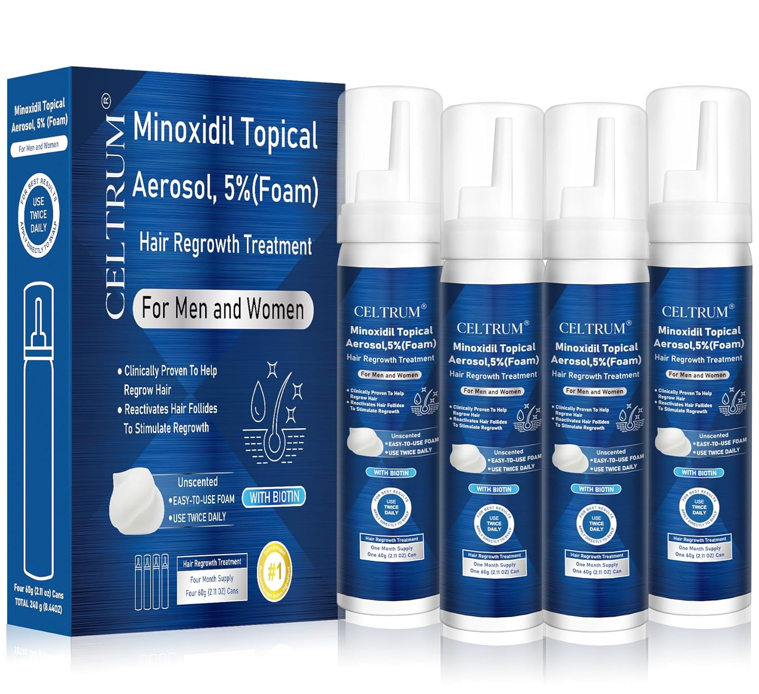 5% Minoxidil Foam for Men and Women with Biotin for Hair Growth