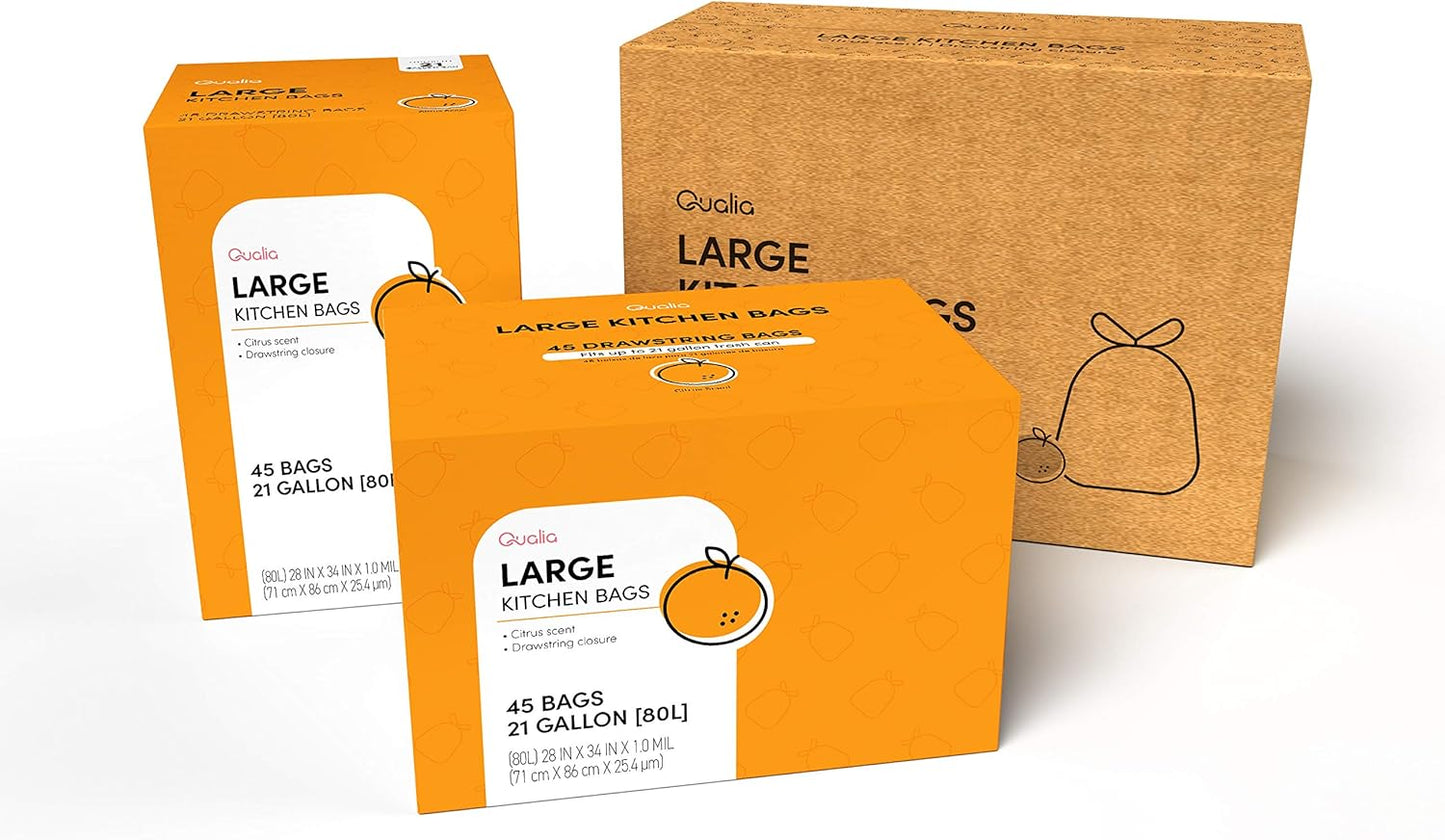 QUALIAZERO Citrus Scented Heavy Duty Trash Bags for 21 Gal