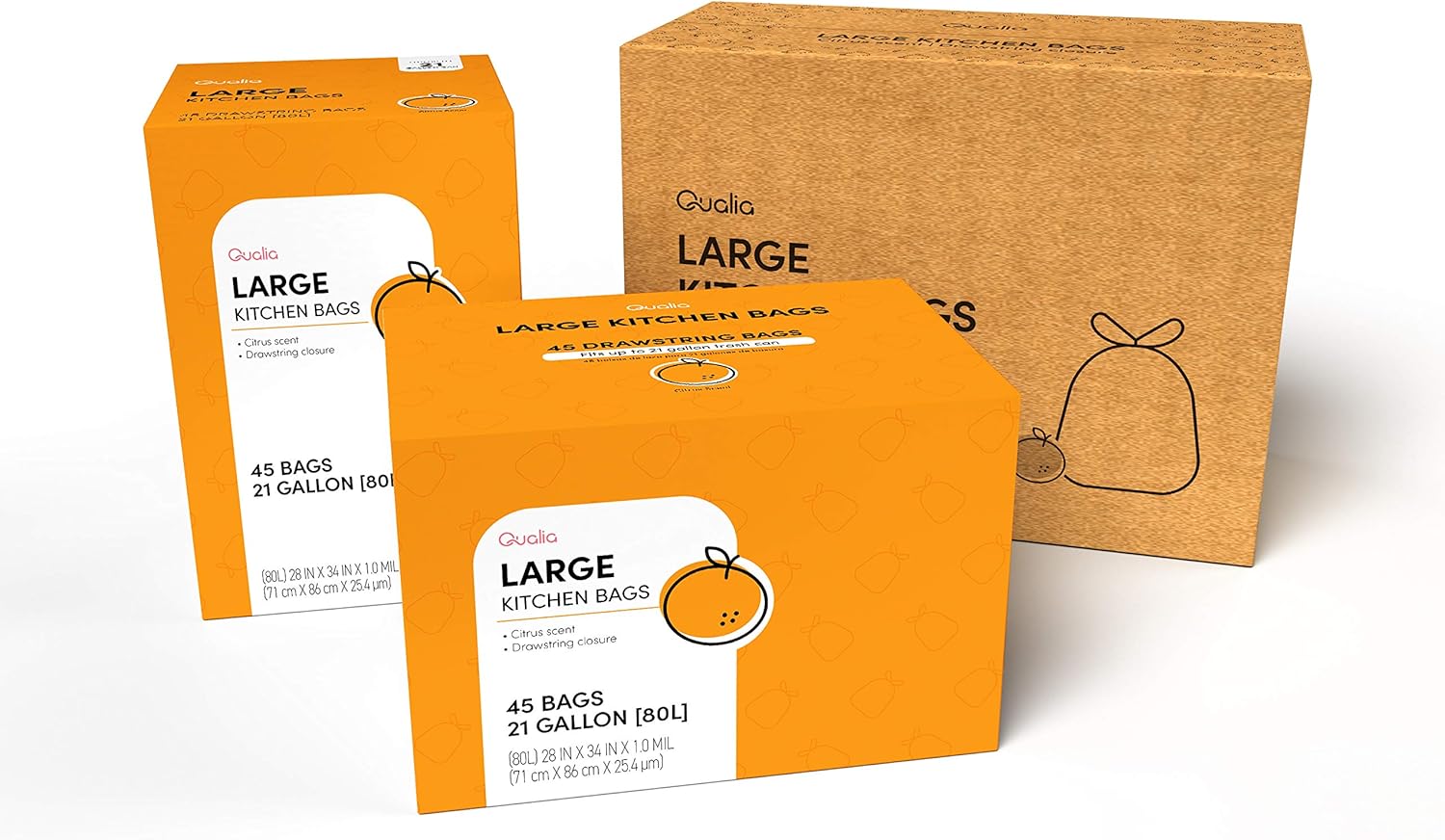 QUALIAZERO Citrus Scented Heavy Duty Trash Bags for 21 Gal